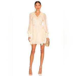 Zimmermann Wrap Mini Dress in Cream & Gold NWT XL‎